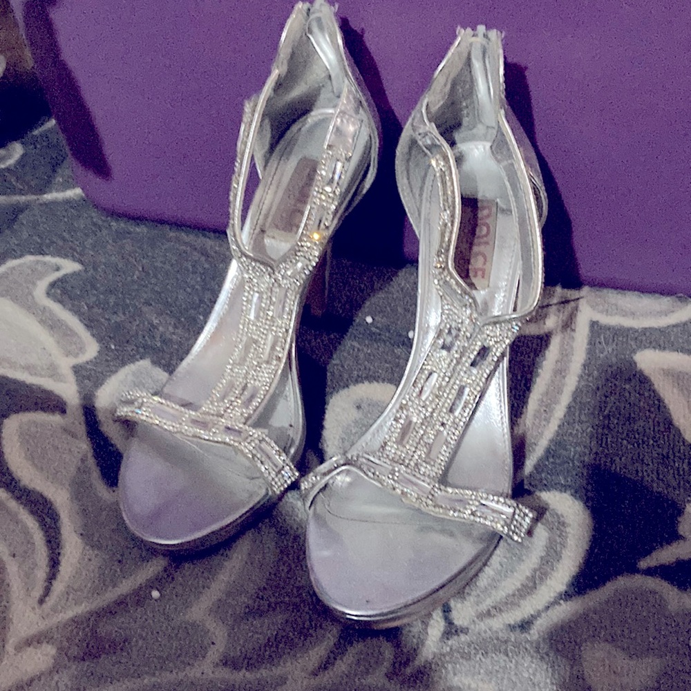 Silver jewel heels